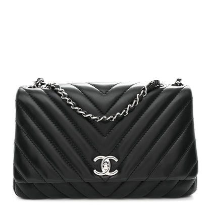 Chanel Lambskin Surpique Chevron Medium Single Flap Black 1 of 10