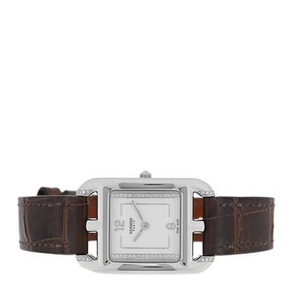 Hermes Stainless Steel Alligator Diamond Pave 23mm Cape Cod Quartz Watch Gris Elephant 2 of 5