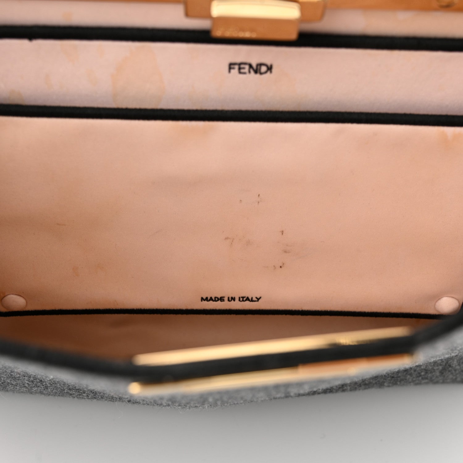 Fendi Melange Flannel Satin Threaded Edge Medium Peekaboo I SEE U Satchel Grigio Bois de Rose 17 of 18