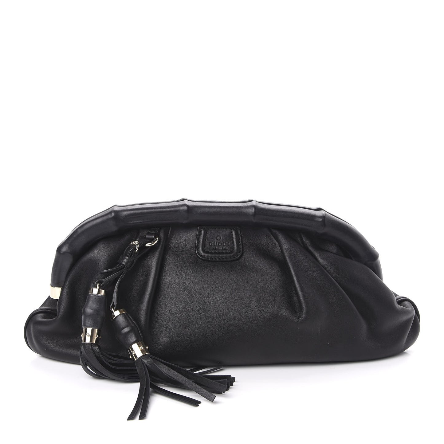 Calfskin Bamboo Frame Top Tassel Clutch Black
