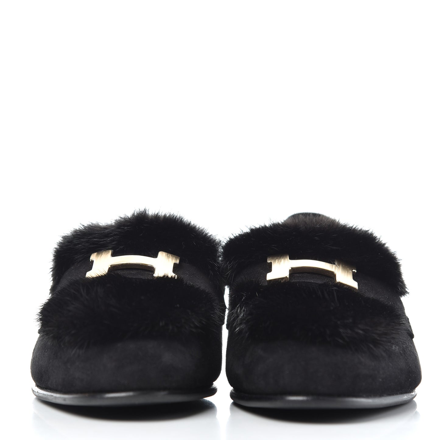 Mink Fur Suede Goatskin Paris Loafers 35 Black