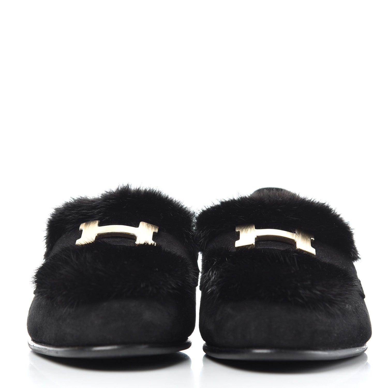 Hermes Mink Fur Suede Goatskin Paris Loafers 35 Black 2 of 10