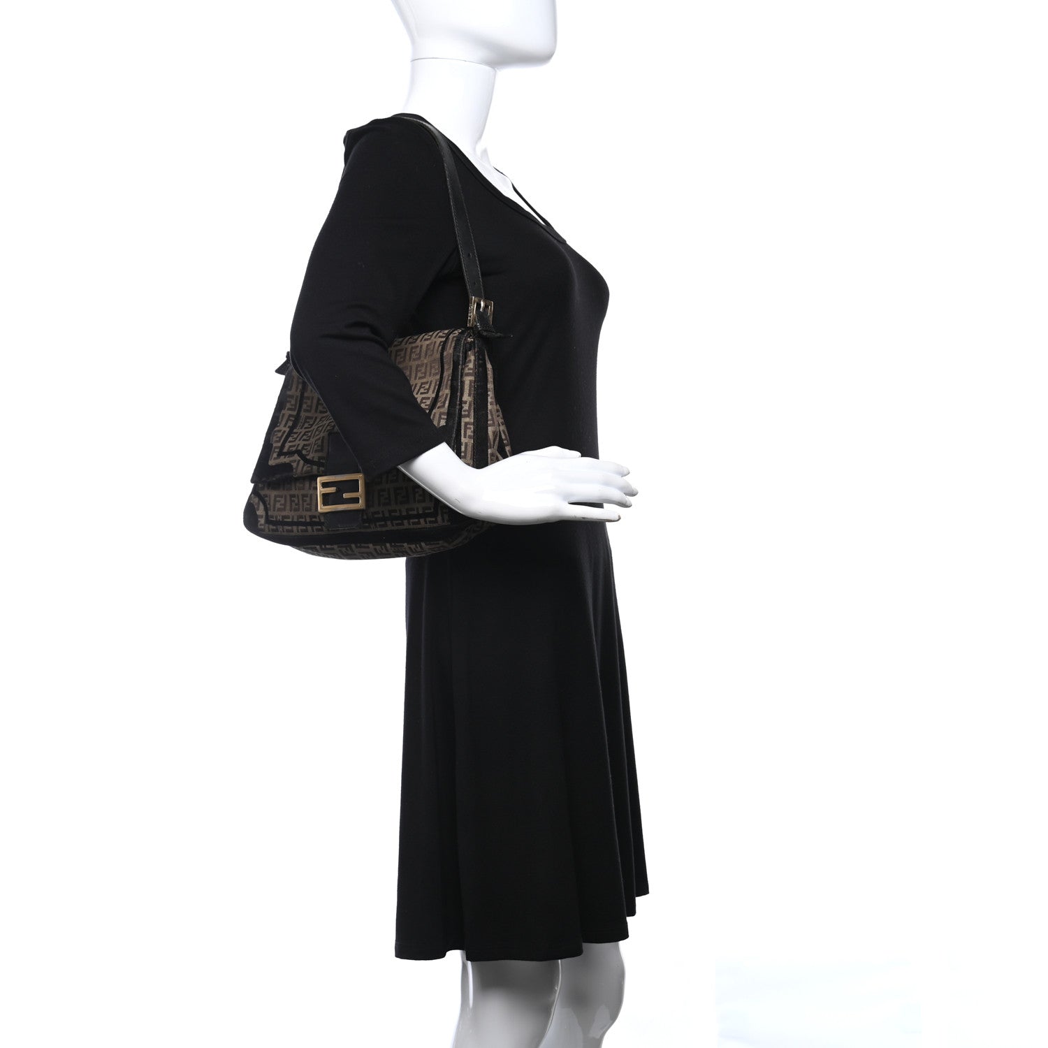Fendi Zucchino Velvet Vitello Mama Baguette Mogano Panna Black 2 of 14