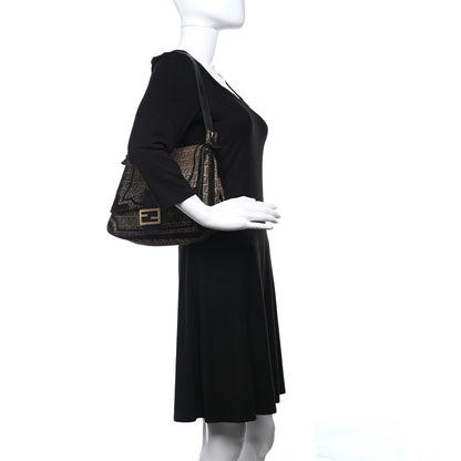 Fendi Zucchino Velvet Vitello Mama Baguette Mogano Panna Black 2 of 14