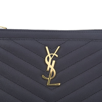 Saint Laurent Grain De Poudre Chevron Monogram Bill Pouch Black 7 of 8
