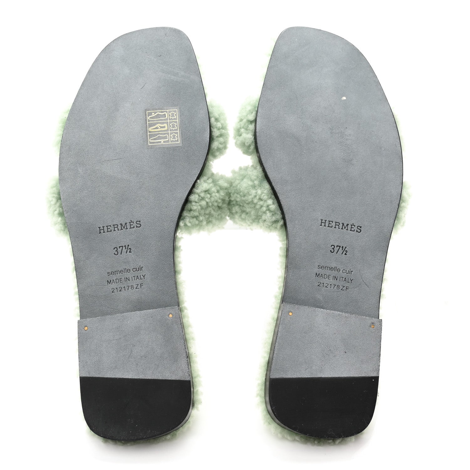 Hermes Woolskin Oran Sandals 37.5 Vert D’Eau 6 of 8