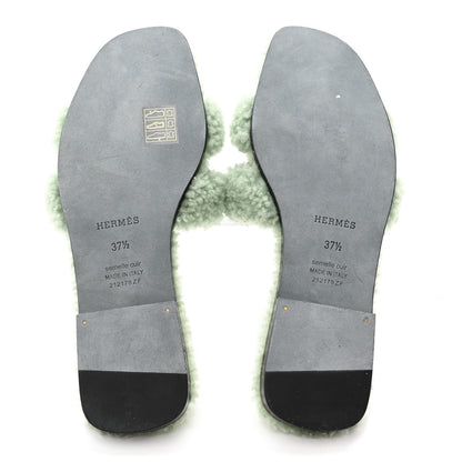 Hermes Woolskin Oran Sandals 37.5 Vert D’Eau 6 of 8