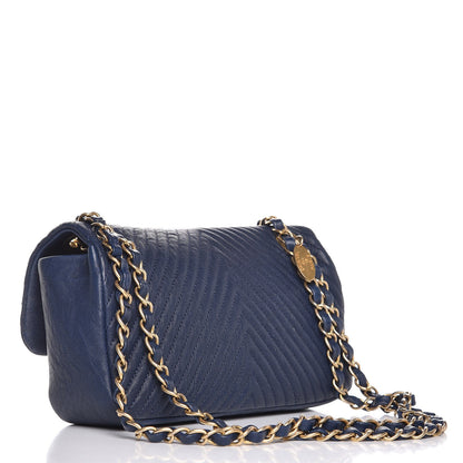 Chanel Calfskin Surpique Chevron Small Flap Navy 3 of 9
