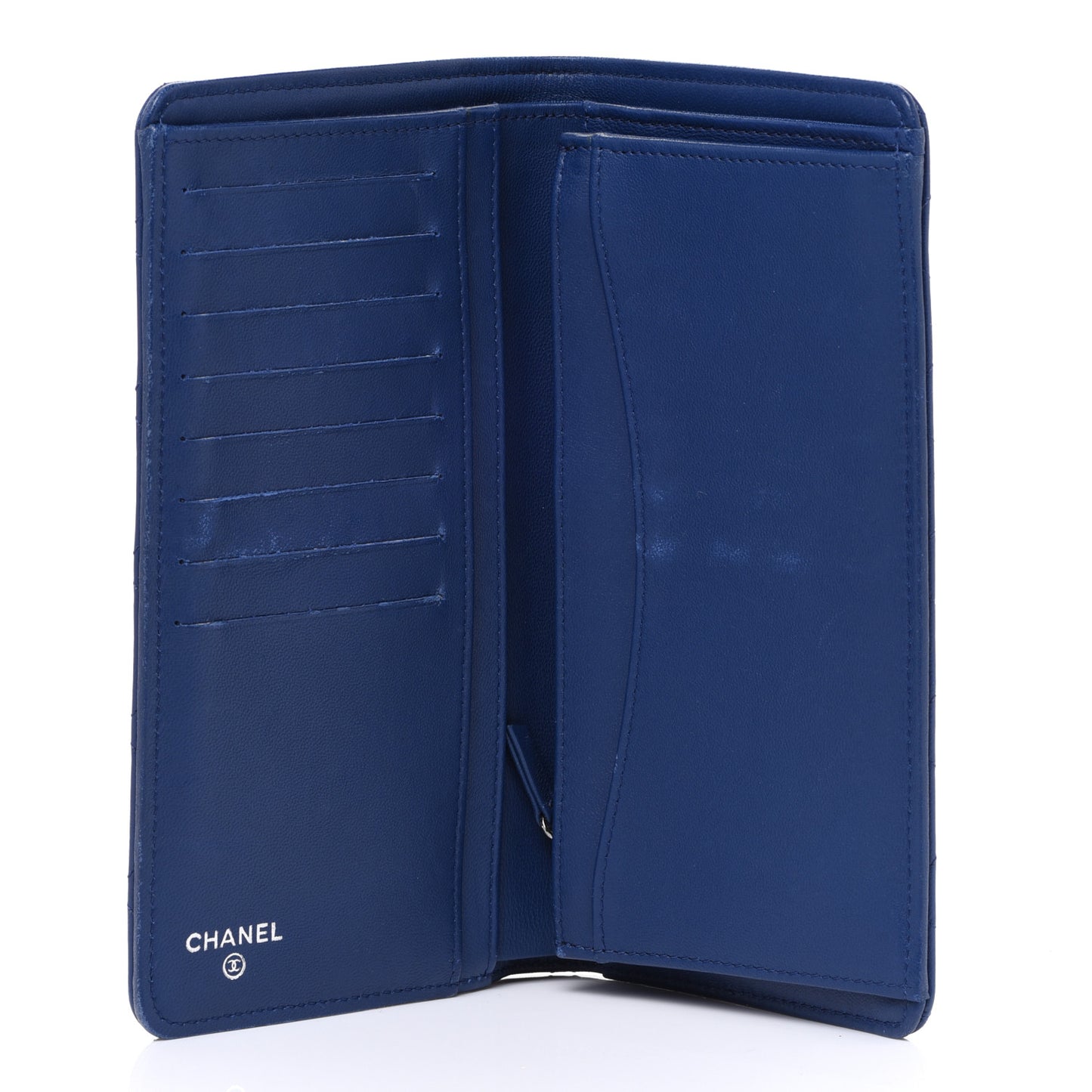 Lambskin Quilted Yen Wallet Blue