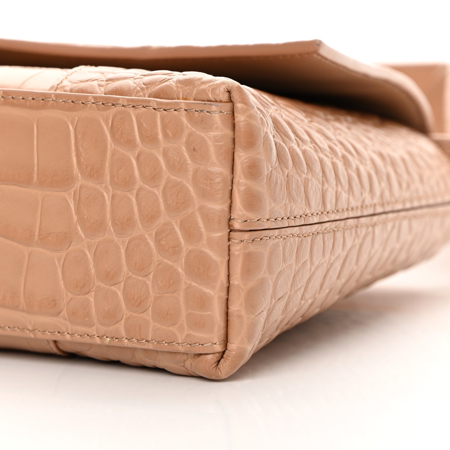 Extra Supple Calfskin Crocodile Embossed XS Downtown Shoulder Bag Nude Beige