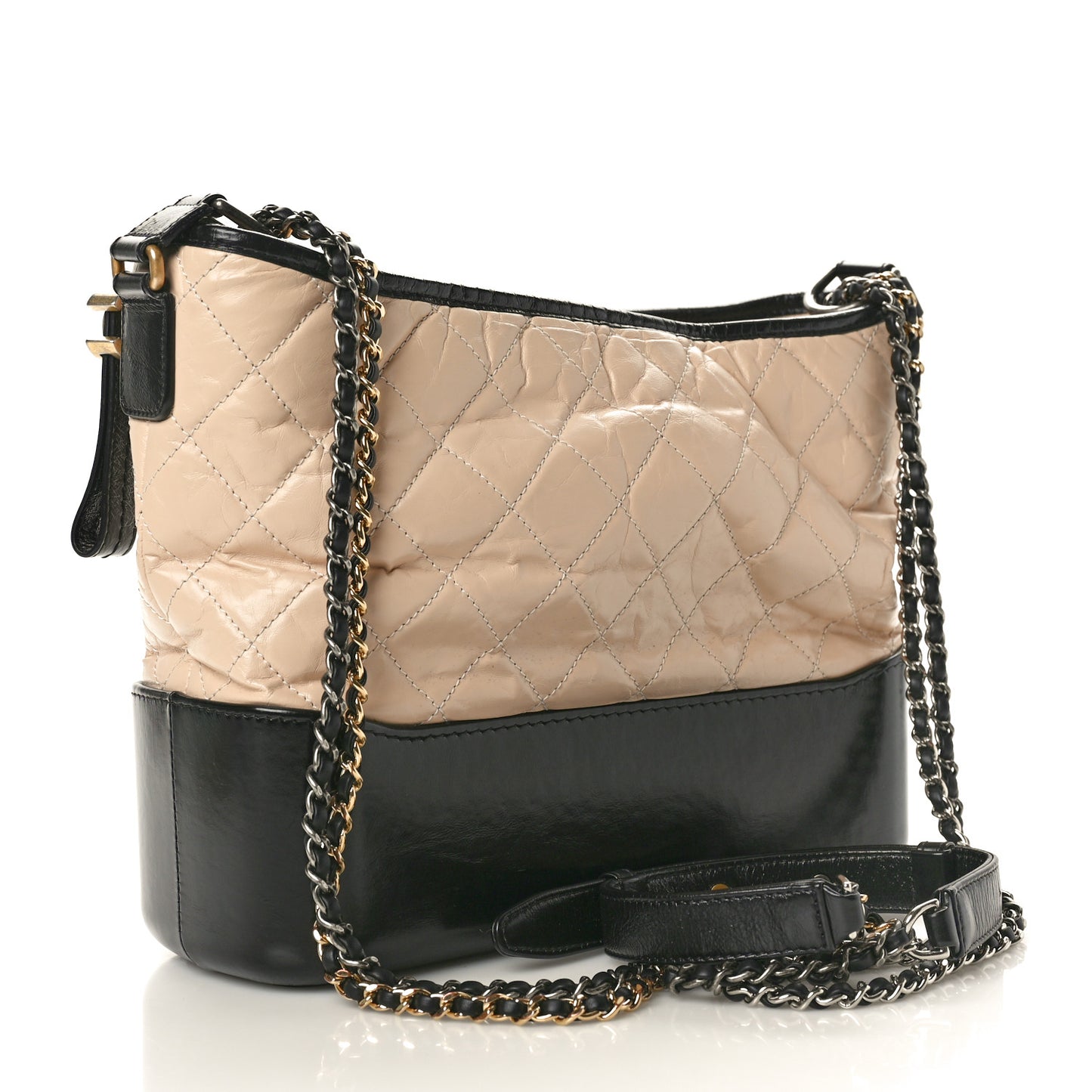 Aged Calfskin Quilted Medium Gabrielle Hobo Beige Black