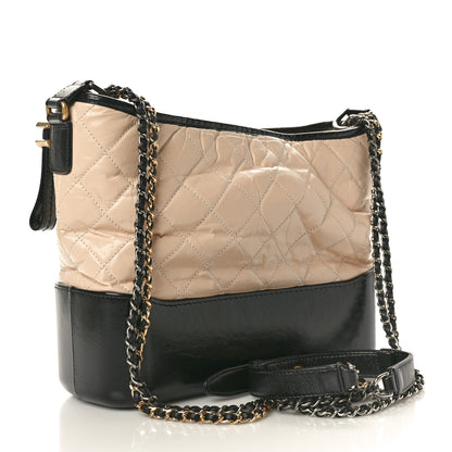 Chanel Aged Calfskin Quilted Medium Gabrielle Hobo Beige Black 3 of 10