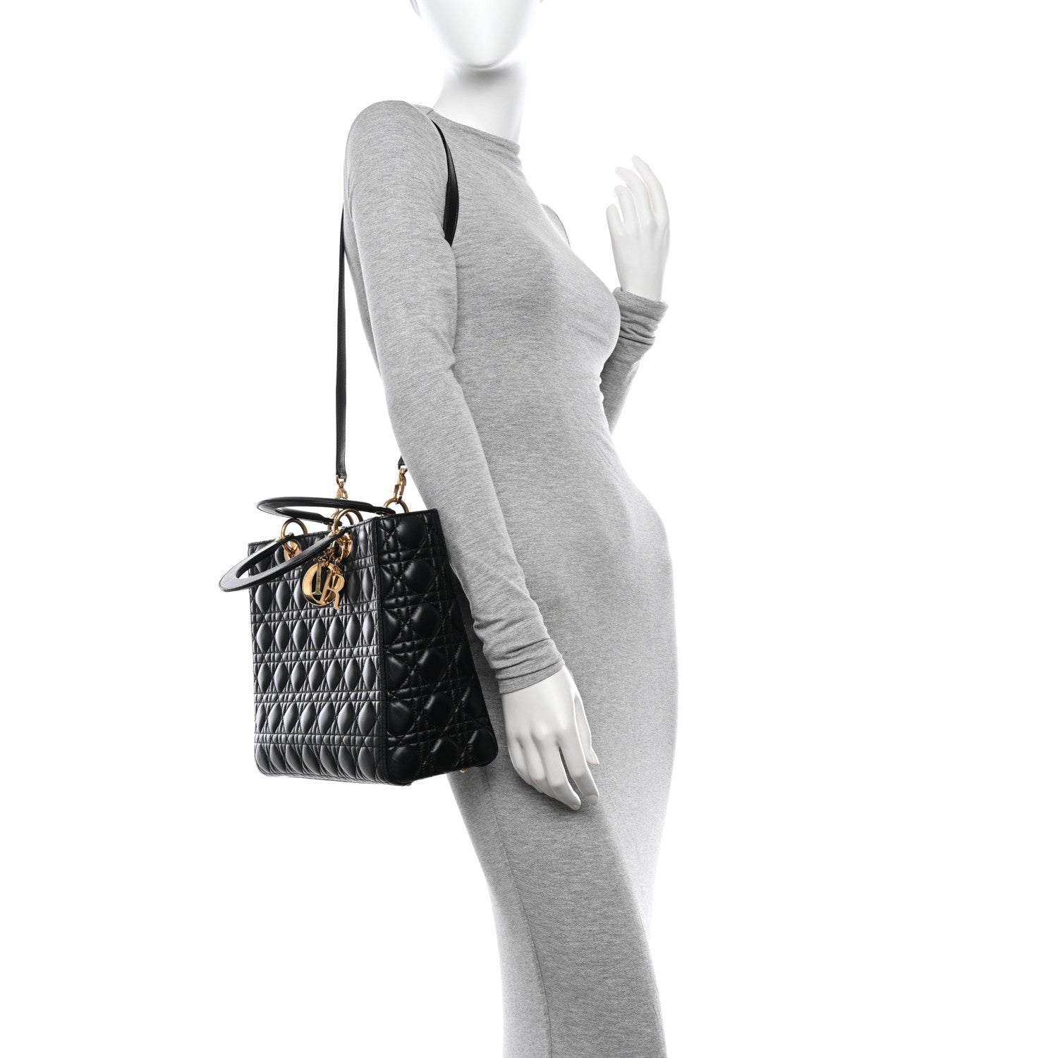 Christian Dior Lambskin Cannage Large Lady Dior Black 2 of 12