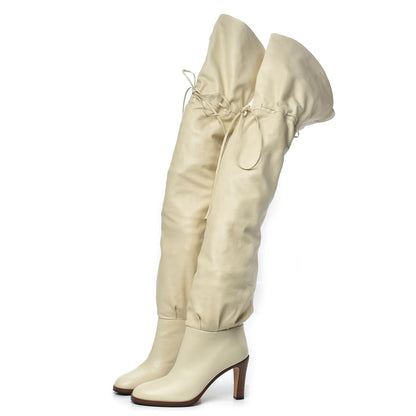 Gucci Deauville Calfskin Cinched Over The Knee High Boots 38 Vintage White 3 of 9