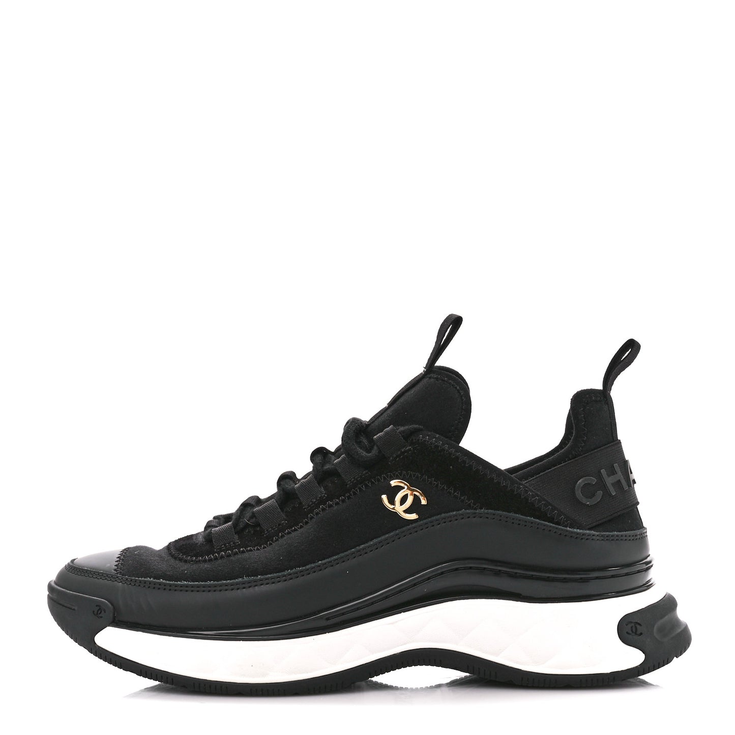 Velvet Calfskin Mixed Fibers CC Sneakers 38.5 Black