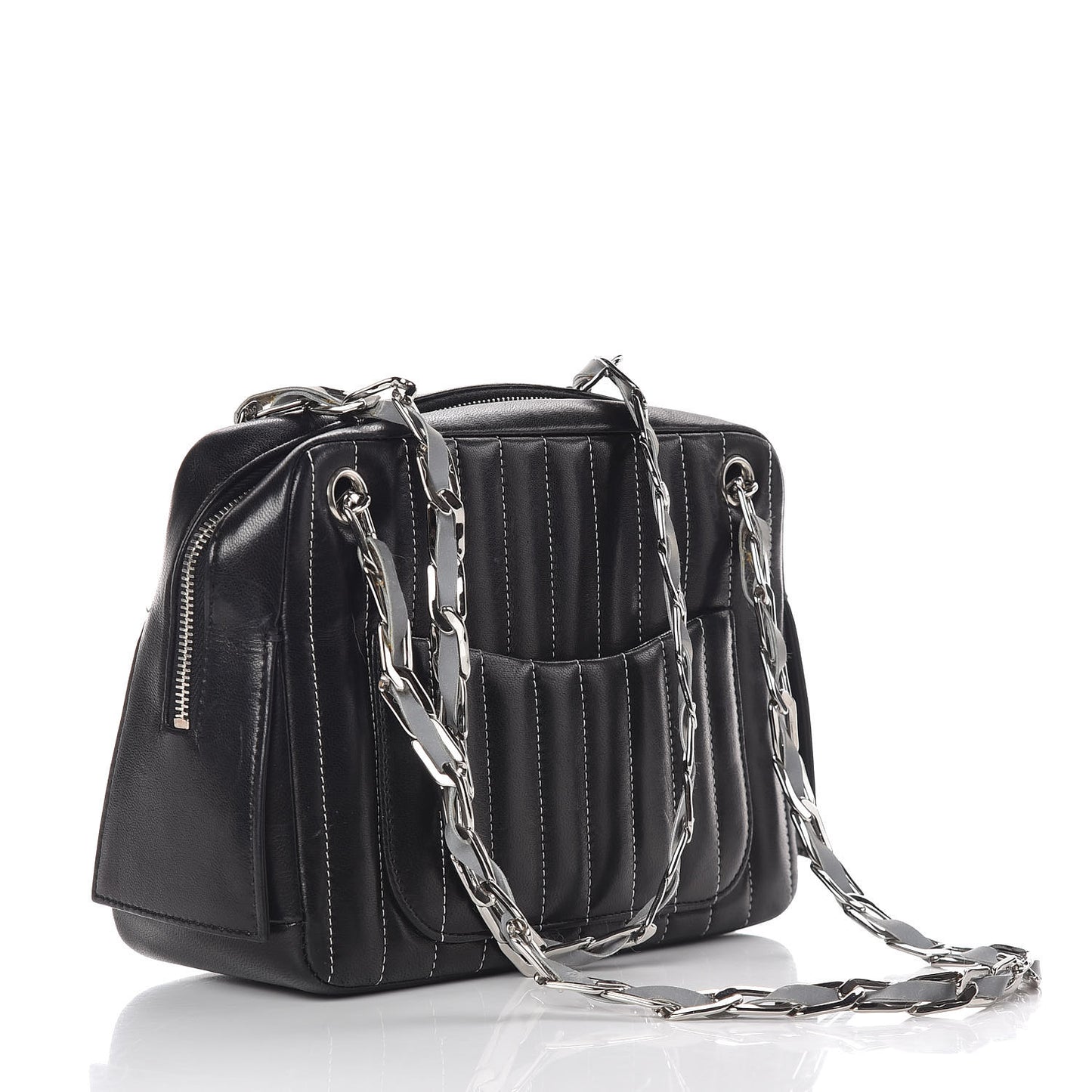 Lambskin Vertical Quilted Mademoiselle Small Camera Case Black
