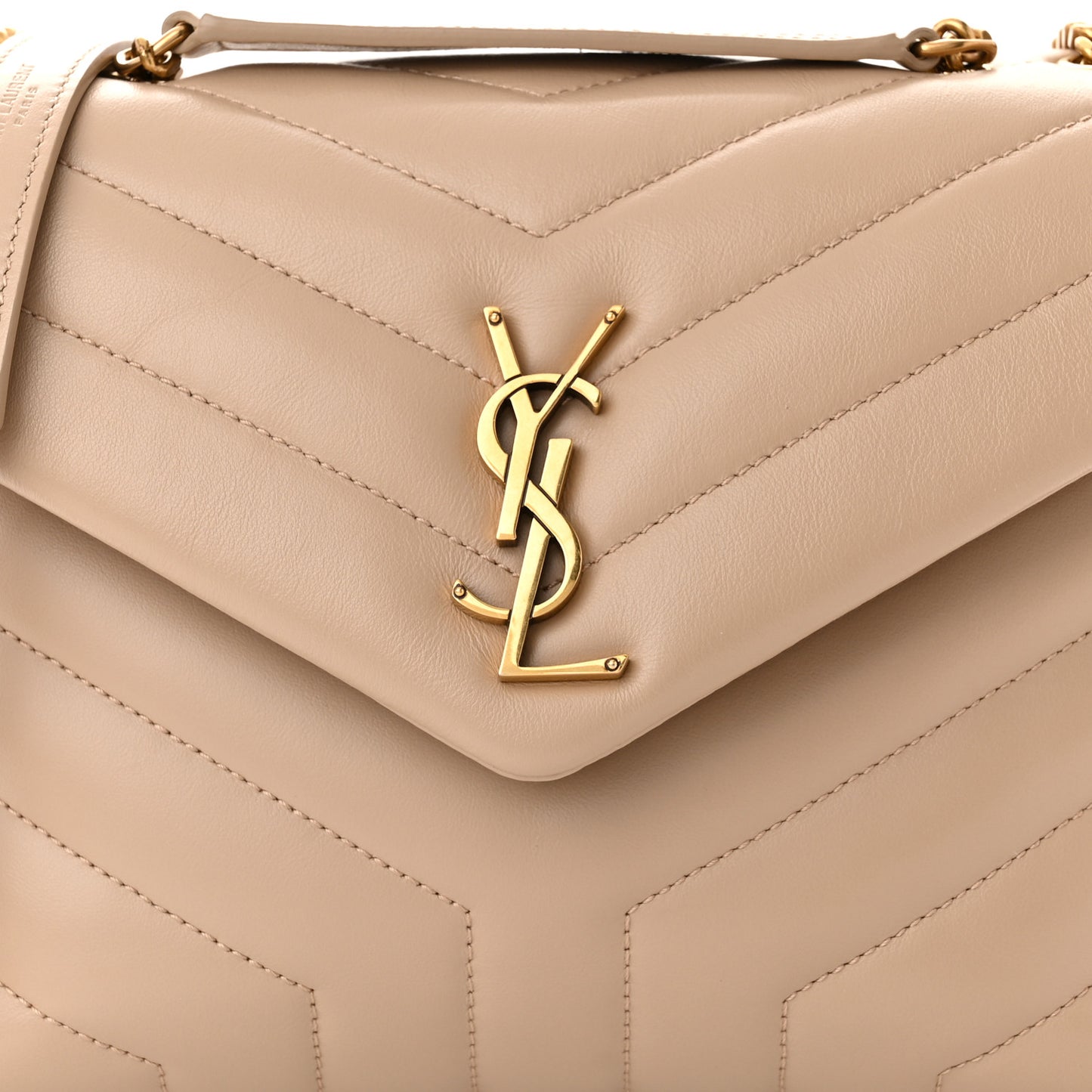 Calfskin Y Quilted Monogram Small Loulou Chain Satchel Dark Beige