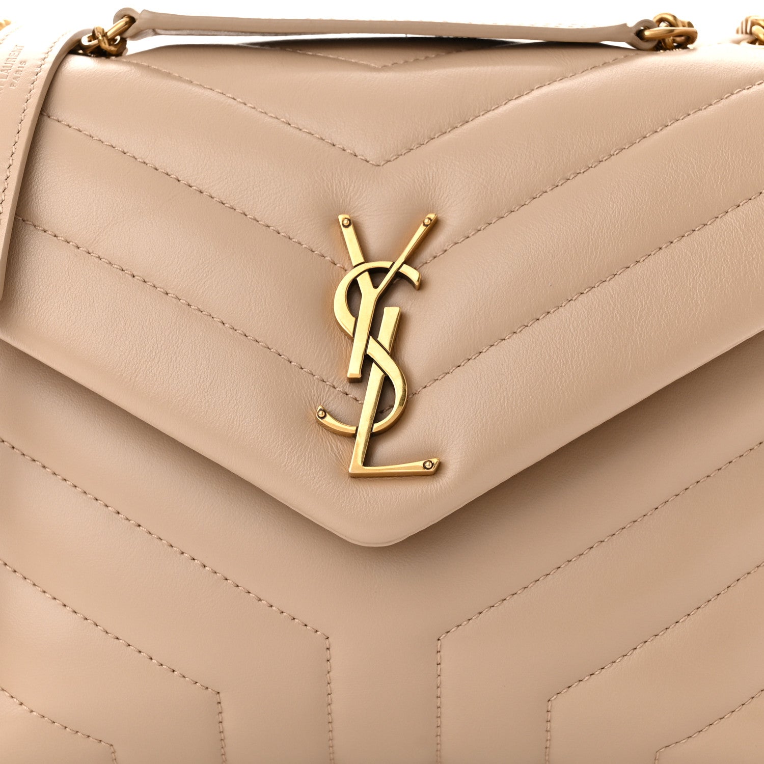 Saint Laurent Calfskin Y Quilted Monogram Small Loulou Chain Satchel Dark Beige 8 of 10