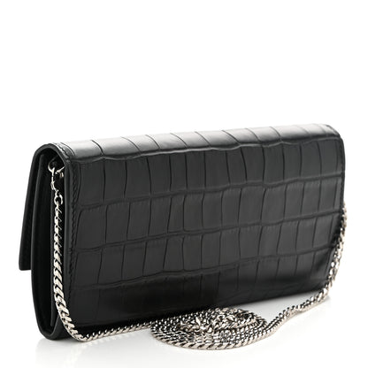 Alexander McQueen Calfskin Crocodile Embossed Skull Wallet on Chain Black 3 of 11