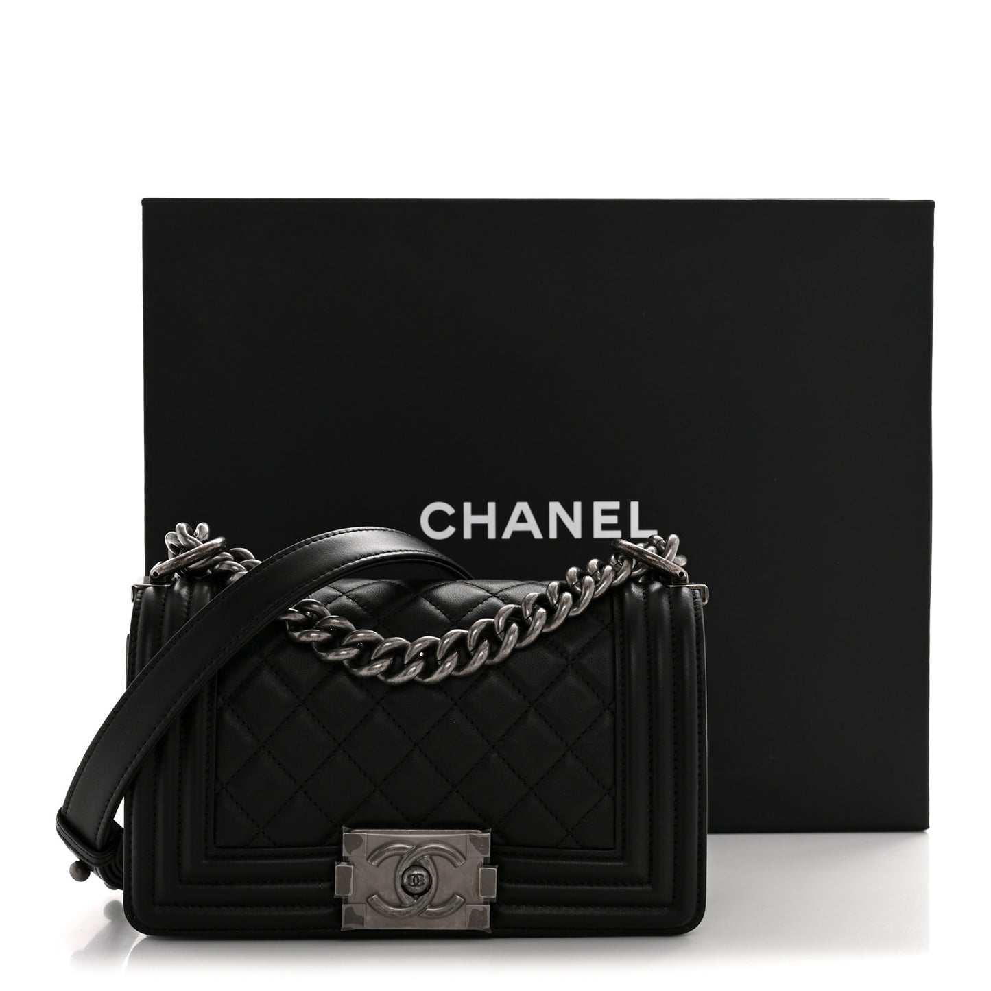 Lambskin Quilted Small Boy Flap Black