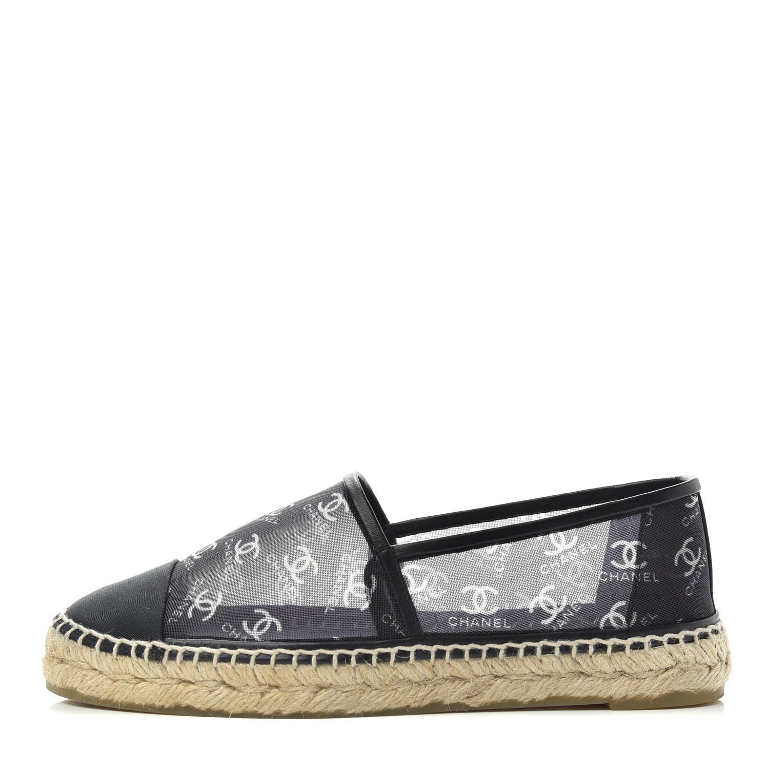Chanel Mesh Grosgrain CC Espadrilles 38 Black White 1 of 10