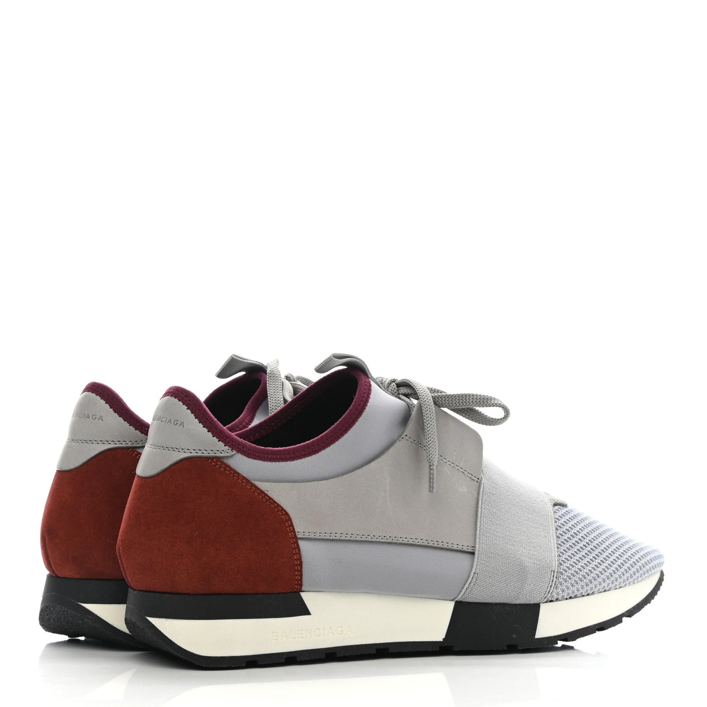 Mesh Calfskin Neoprene Mens Race Runner Sneakers 42 Grey Burgundy