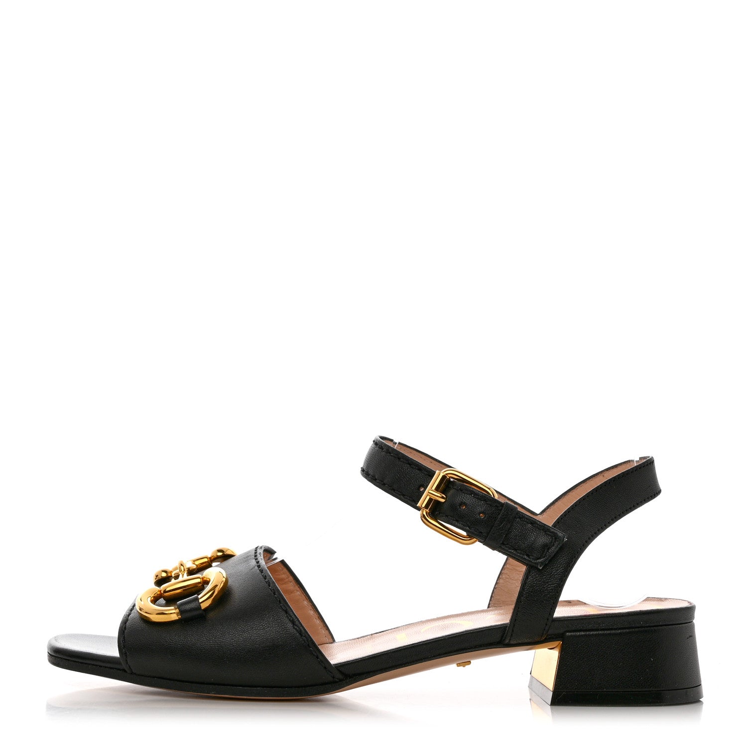 Gucci Nappa Charlotte Horsebit Block Heel 45mm Sandals 37 Black 1 of 14