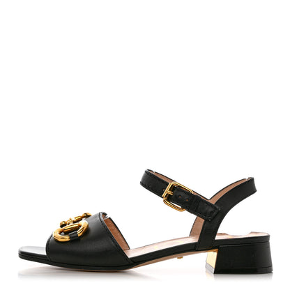 Gucci Nappa Charlotte Horsebit Block Heel 45mm Sandals 37 Black 1 of 14