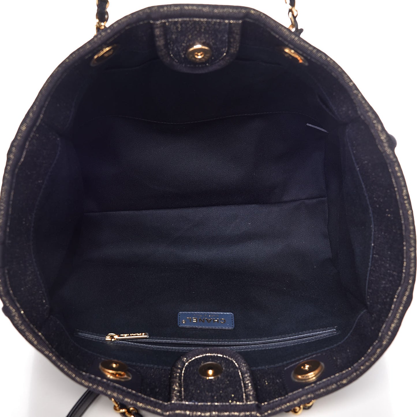 Lurex Canvas Small Deauville Tote Navy Blue Gold