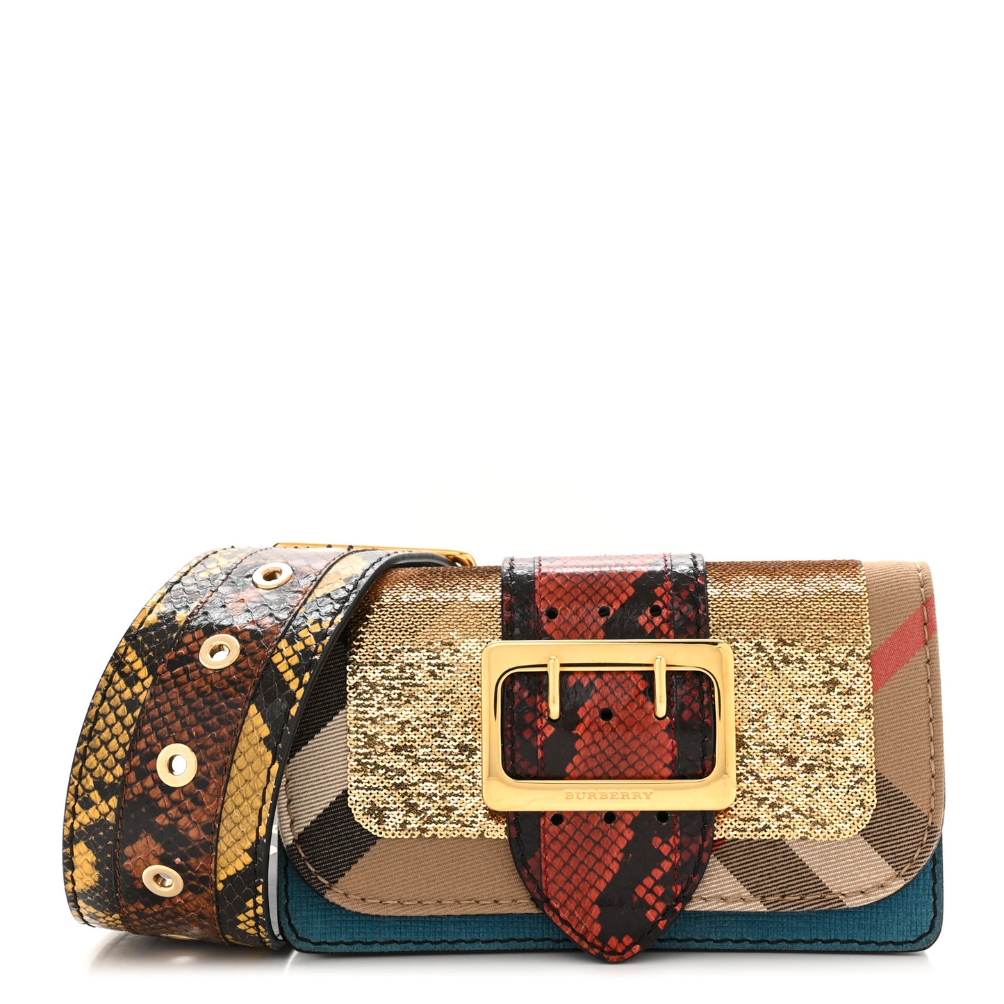 Suede Watersnake Print House Check Sequin Small Madison Buckle Bag Multicolor