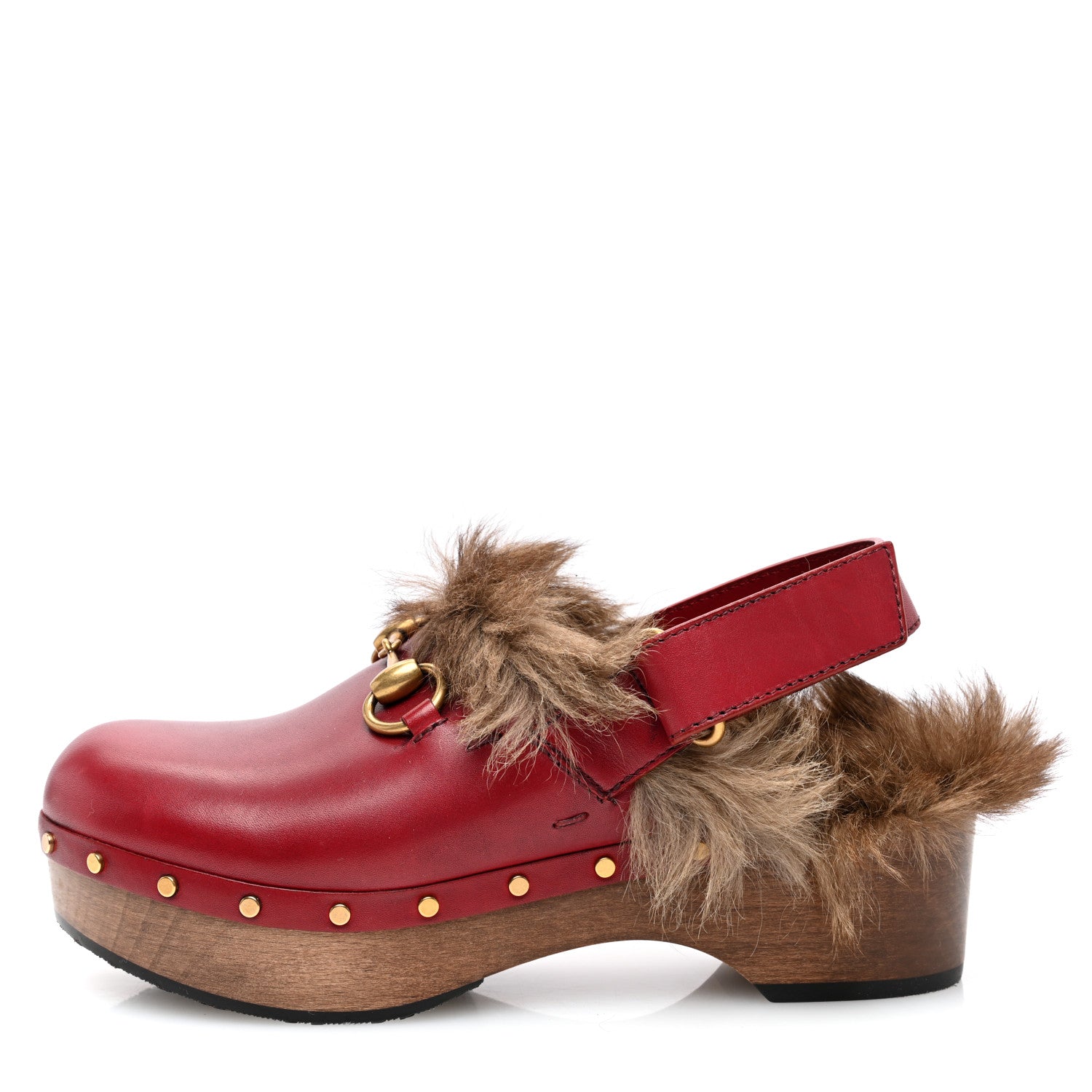 Gucci Calfskin Fur Horsebit Amstel Slingback Clogs 36 Rosso Naturale 1 of 7