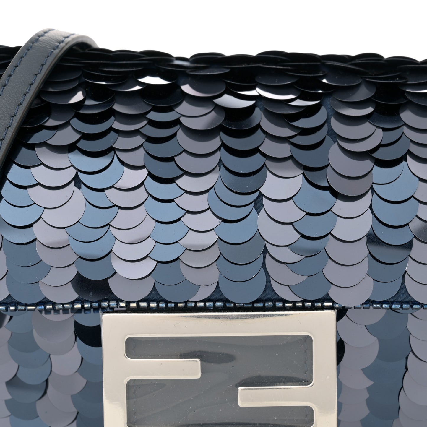 Sequin Paillettes Vitello Grace Striped Mini Baguette Dark Blue Lunai