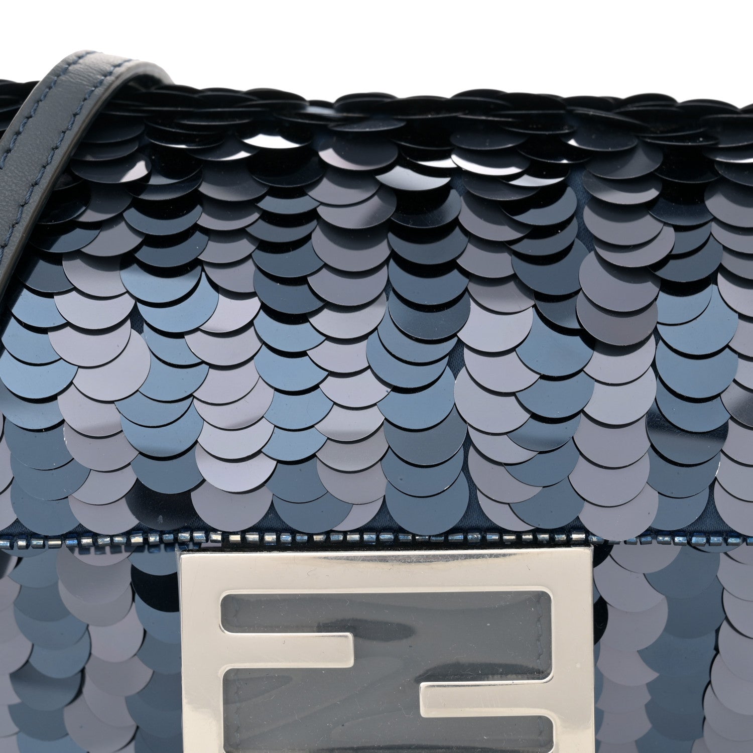 Fendi Sequin Paillettes Vitello Grace Striped Mini Baguette Dark Blue Lunai 7 of 10