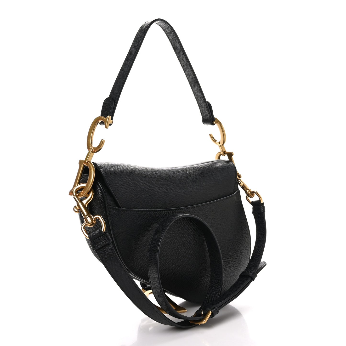 Grained Calfskin Saddle Bag With Strap Black