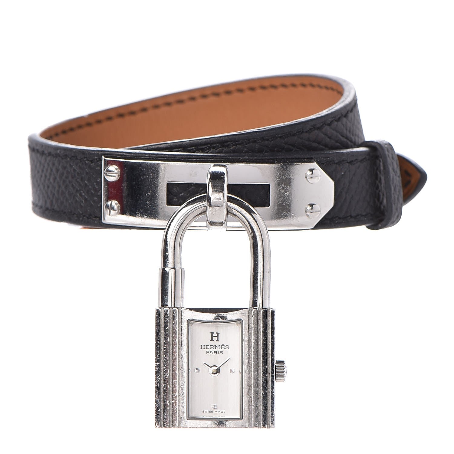 Hermes Stainless Steel Epsom 20mm Kelly Cadena Double Tour Quartz Watch Noir 1 of 6