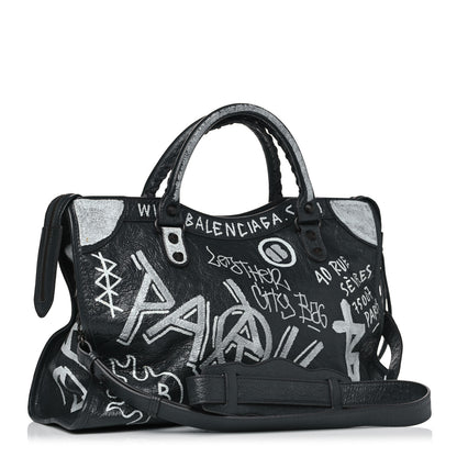 Balenciaga Agneau Arena Graffiti All Over Classic Hardware City Gris Fossile White 3 of 12