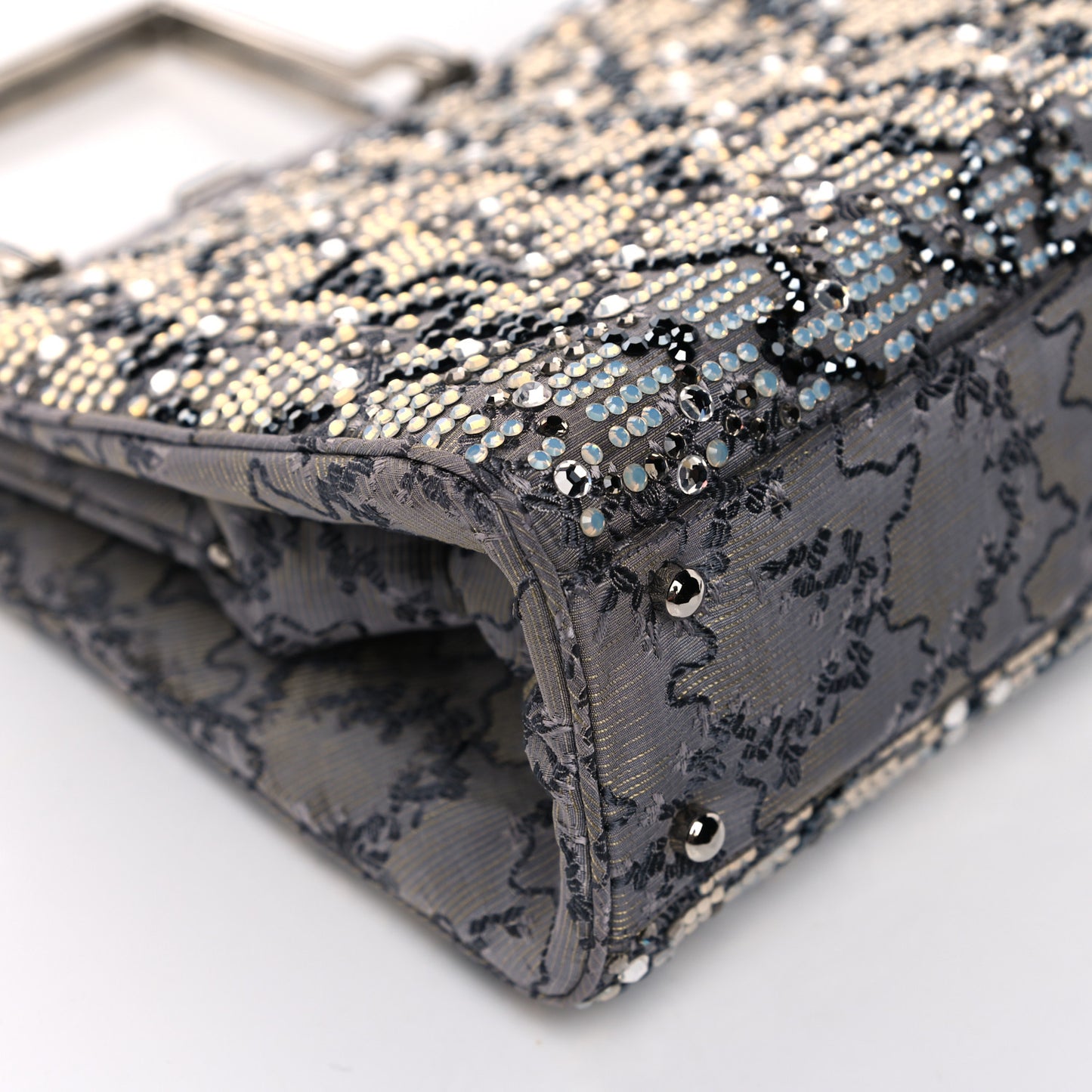 Crystal Fabric Embroidered Evening Bag Grey