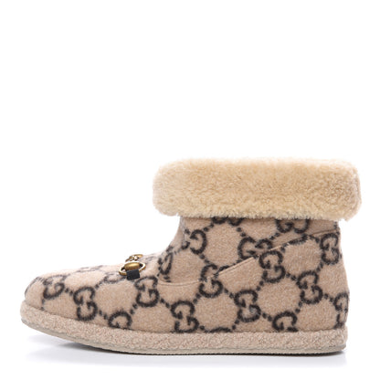 Gucci Covered Wool GG Monogram Womens Fria Horsebit Ankle Boots 39 Beige Ebony Butterscotch 1 of 8