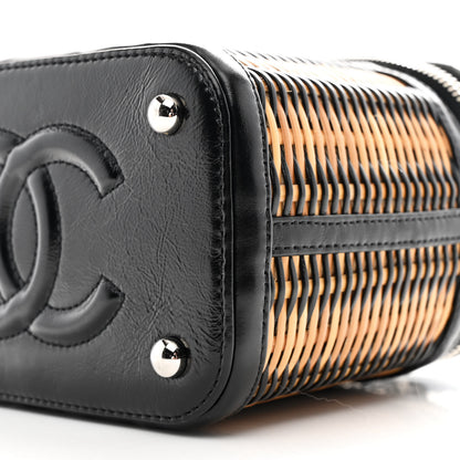 Chanel Calfskin Raffia Small Vanity Case Bag Black Beige 10 of 10