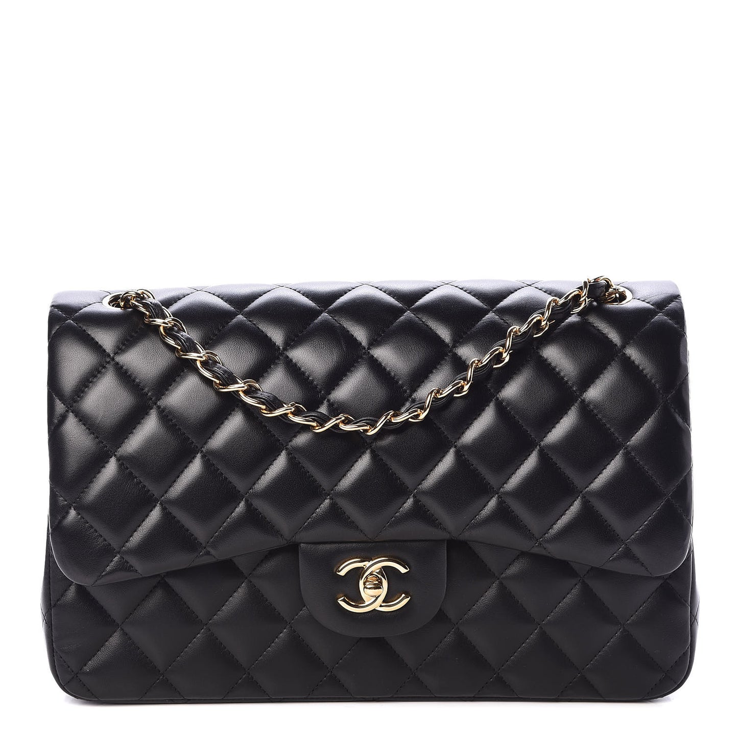 Lambskin Quilted Jumbo Double Flap Black