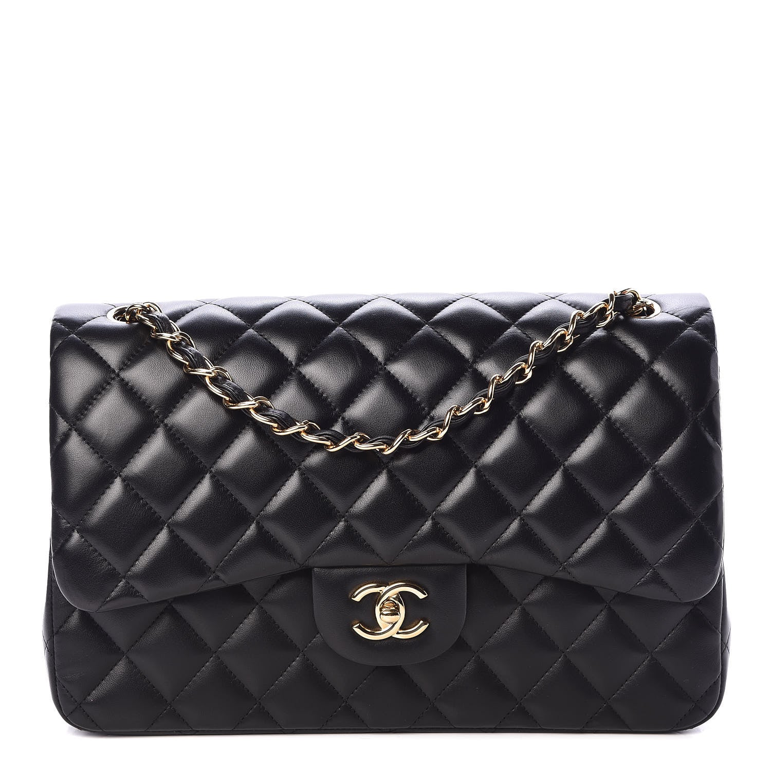 Chanel Lambskin Quilted Jumbo Double Flap Black 1 of 10