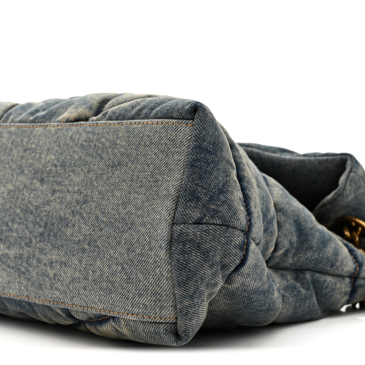 Denim Quilted Medium Loulou Puffer Monogram Chain Satchel Blue Cinnamon