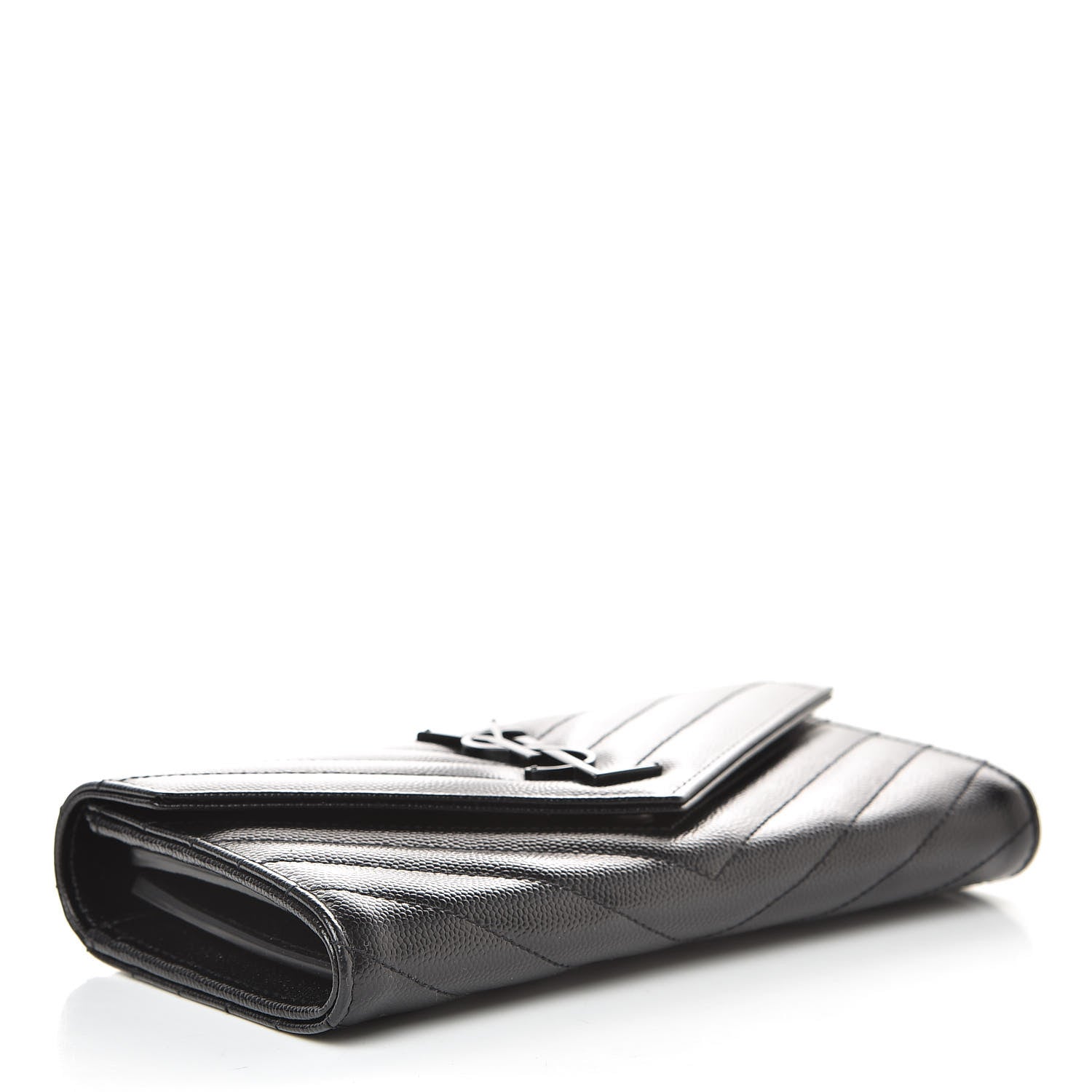 Saint Laurent Grain De Poudre Matelasse Chevron Monogram Flap Wallet Black 4 of 8