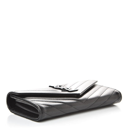 Saint Laurent Grain De Poudre Matelasse Chevron Monogram Flap Wallet Black 4 of 8