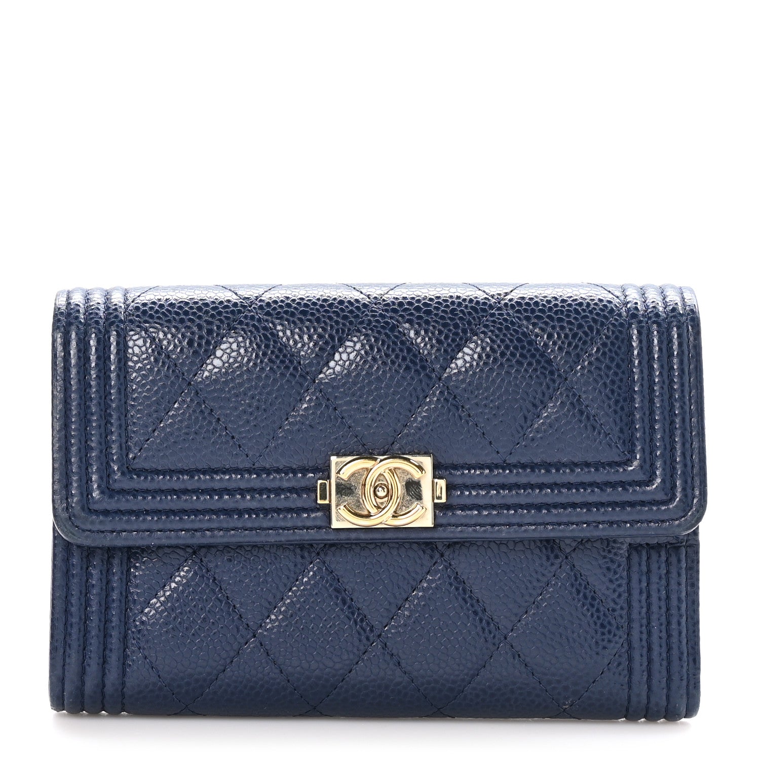 Chanel Caviar Quilted Medium Boy Flap Wallet Navy Blue 1 of 10