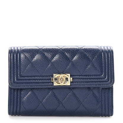 Chanel Caviar Quilted Medium Boy Flap Wallet Navy Blue 1 of 10