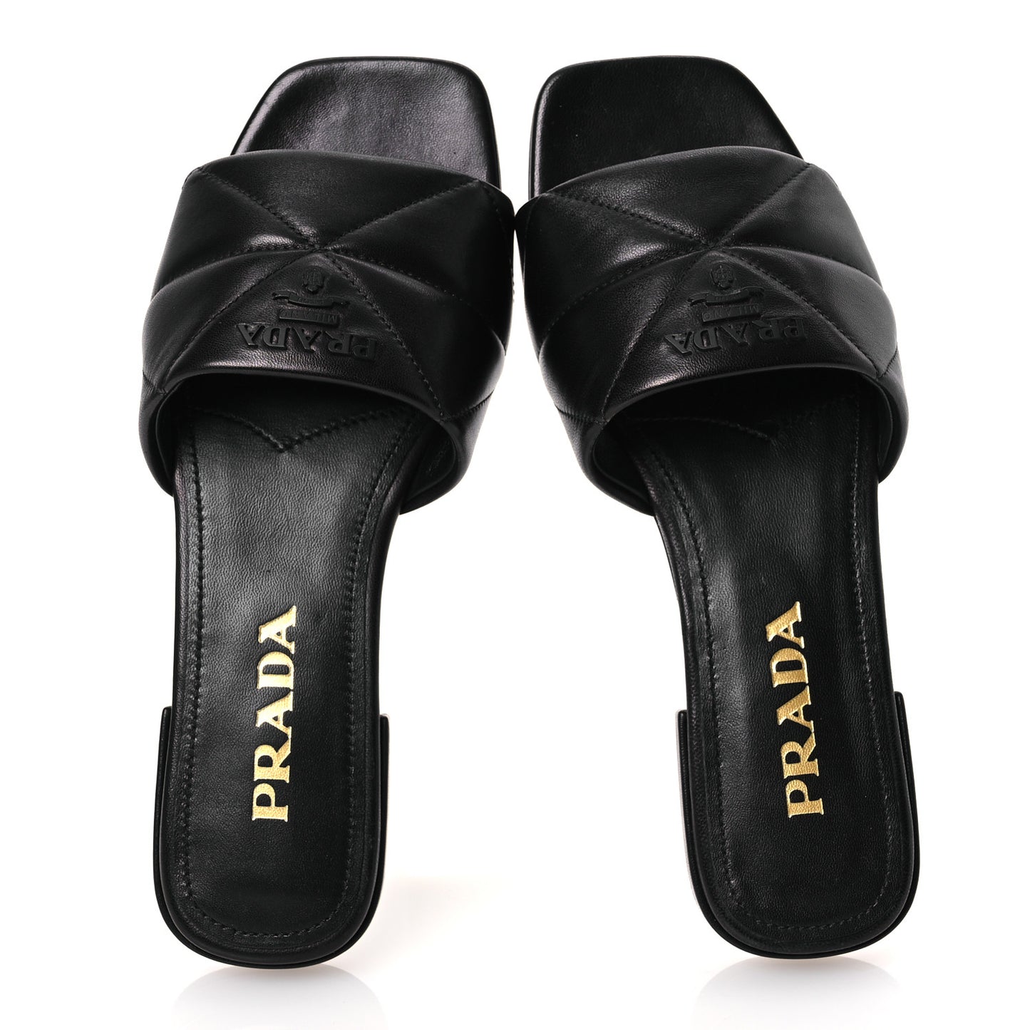 Nappa Logo Quilted 10mm Slide Sandals 36.5 Black