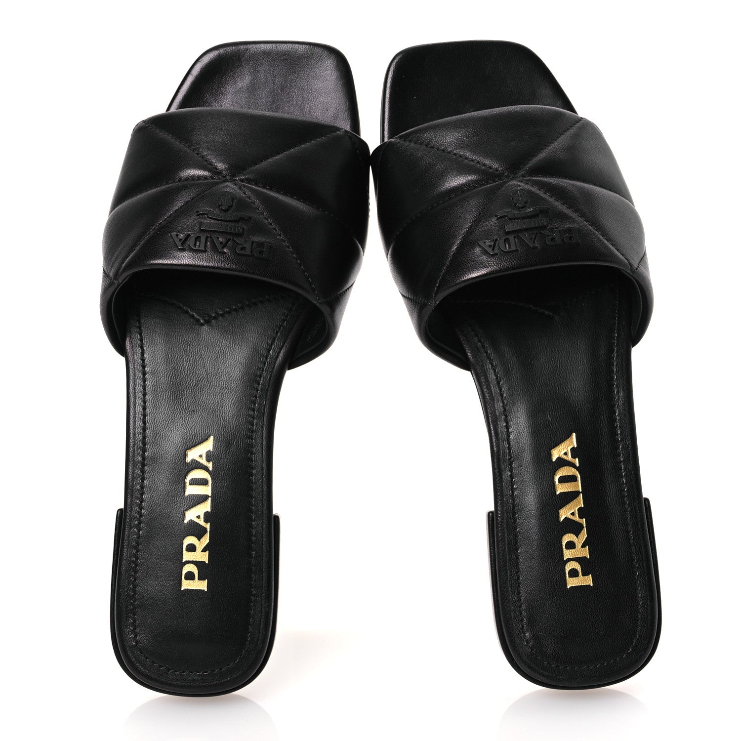 Prada Nappa Logo Quilted 10mm Slide Sandals 36.5 Black 2 of 10