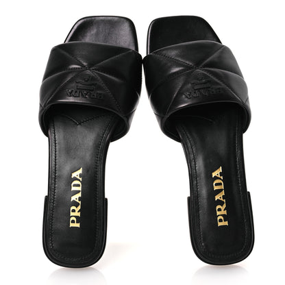 Prada Nappa Logo Quilted 10mm Slide Sandals 36.5 Black 2 of 10