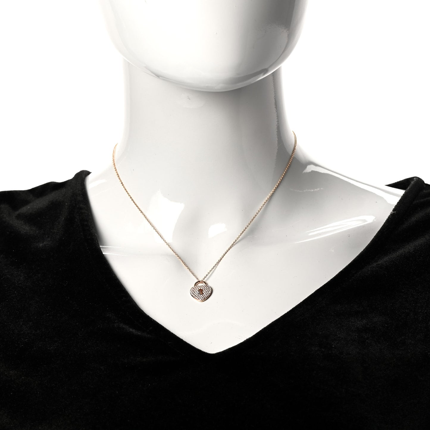 18K Rose Gold Diamond Heart Lock Pendant Necklace